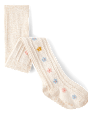Girls Floral Cable Knit Tights - Country Charm