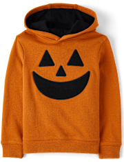 Boys Embroidered Pumpkin Fleece Hoodie - Halloween