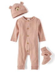 Baby Girls Bear Ribbed Sweater Romper 3-Piece Outfit Set - Homegrown by Gymboree