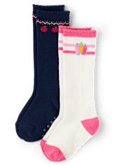 Girls Crayon Apple Knee Socks 2-Pack - Classroom Cutie