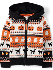 Boys Intarsia Halloween Fairisle Cardigan - Halloween