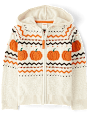 Cardigans en jacquard citrouille intarsia pour enfants - Aventures d'automne