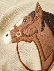 Cárdigan con cuello tipo chal y caballo bordado para niños - Country Charm