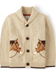 Cárdigan con cuello tipo chal y caballo bordado para niños - Country Charm