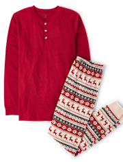 Mens Matching Family Reindeer Fairisle Cotton Henley Pajamas - Gymmies