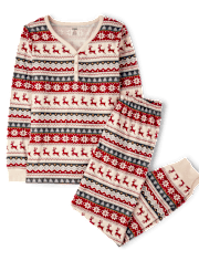 Womens Matching Family Reindeer Fairisle Cotton Henley Pajamas - Gymmies