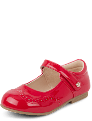 Girls Perforated Faux Patent Leather Ballet Flats - Classroom Cutie
