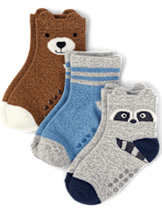 Boys Bear Raccoon Crew Socks 3-Pack - Country Charm