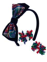 Girls Plaid 3-Piece Hair Set - Royal Christmas