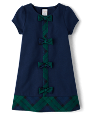 Girls Plaid Bow Ponte Dress - Royal Christmas