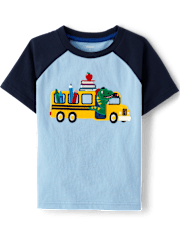 Boys Embroidered Dino School Bus Raglan Top - Classroom Cutie
