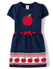 Vestido estilo suéter con manzana bordada para niñas - Classroom Cutie