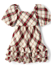 Girls Plaid Ruffle Dress - Holiday Express