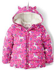 Girls Unicorn Puffer Jacket - Dino Friends