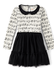 Girls Music Note Fit And Flare Dress - Lil' Leopard