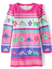 Girls Dino Fairisle Sweater Dress - Dino Friends
