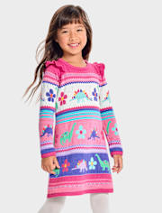 Girls Dino Fairisle Sweater Dress - Dino Friends