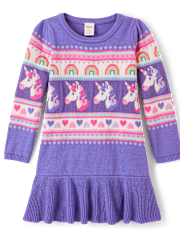 Girls Unicorn Fairisle Peplum Sweater Dress - Dino Friends