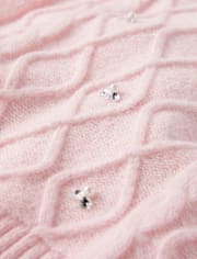 Girls Jeweled Cable Knit Sweater - Tiny Dancer