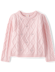 Girls Jeweled Cable Knit Sweater - Tiny Dancer