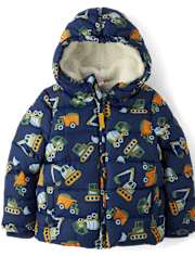 Boys Truck Puffer Jacket - Dino Friends