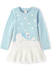 Girls Polar Bear Peplum Sweater Dress - Little Snowflake