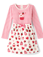 Robe ajustée et évasée à rayures et fraises pour fille - Mini Valentine