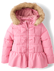 Girls Bow Ruffle Puffer Jacket - Tiny Dancer