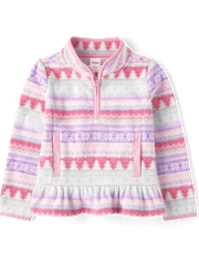 Girls Snowflake Fairisle Microfleece Half Zip Pullover - Little Essentials
