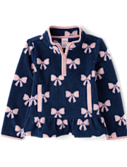 Girls Bow Microfleece Half Zip Pullover - Little Essentials