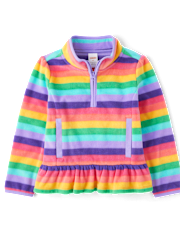 Girls Striped Microfleece Half Zip Pullover - Little Essentials