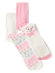 Girls Snowman Fairisle Tights 2-Pack - Little Snowflake