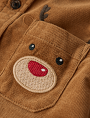 Boys Reindeer Corduroy Button Up Shirt - Holiday Express