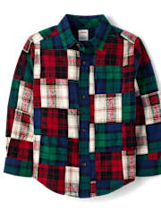 Boys Plaid Madras Flannel Button Up Shirt - Holiday Express