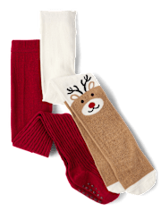 Girls Reindeer Tights 2-Pack - Holiday Express