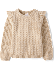 Girls Cable Knit Ruffle Sweater - Tiny Dancer
