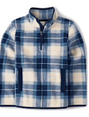 Boys Plaid Microfleece Half Zip Pullover - Little Essentials