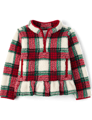 Girls Plaid Sherpa Half Zip Pullover - Little Essentials