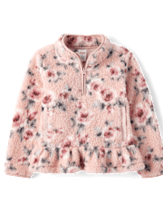 Girls Floral Sherpa Half Zip Pullover - Little Essentials