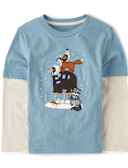 Haut superposé à motifs d'animaux d'hiver pour garçons - Petit flocon de neige