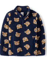 Boys Bear Sherpa Half Zip Pullover - Little Essentials