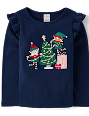Girls Elf Ruffle Top - Holiday Express