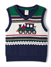 Boys Train Fairisle Sweater Vest Holiday Express Noble forest