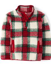 Boys Plaid Sherpa Half Zip Pullover - Little Essentials