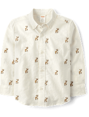 Boys Schiffli Reindeer Oxford Button Up Shirt - Holiday Express