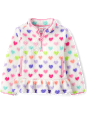 Girls Heart Sherpa Half Zip Pullover - Little Essentials