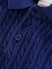 Boys Cable Knit Sweater Polo - Italian Riviera