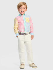 Boys Dad And Me Gingham Colorblock Poplin Button Up Shirt - Garden Party