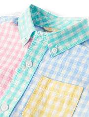 Boys Dad And Me Gingham Colorblock Poplin Button Up Shirt - Garden Party