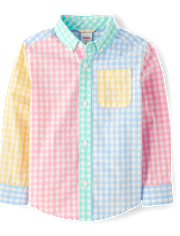 Boys Dad And Me Gingham Colorblock Poplin Button Up Shirt - Garden Party